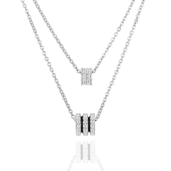 Collier Layer-Optik Silber 925 rhodiniert - 72 Zirkonia - Schwarzer Lack