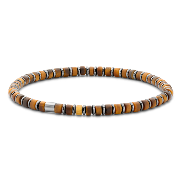 Frank 1967 Armband Edelstahl IPB - Hämatit-Scheiben und Tigerauge-Perlen
