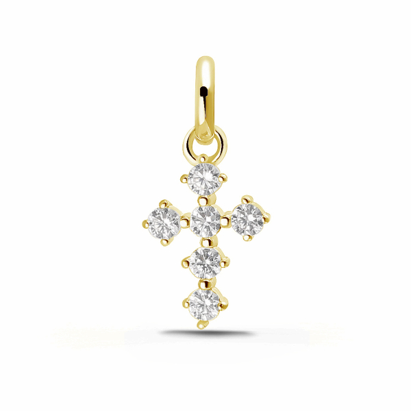 Anhänger Kreuz Silber 925 vergoldet - 6 Zirkonia - 10,5mm