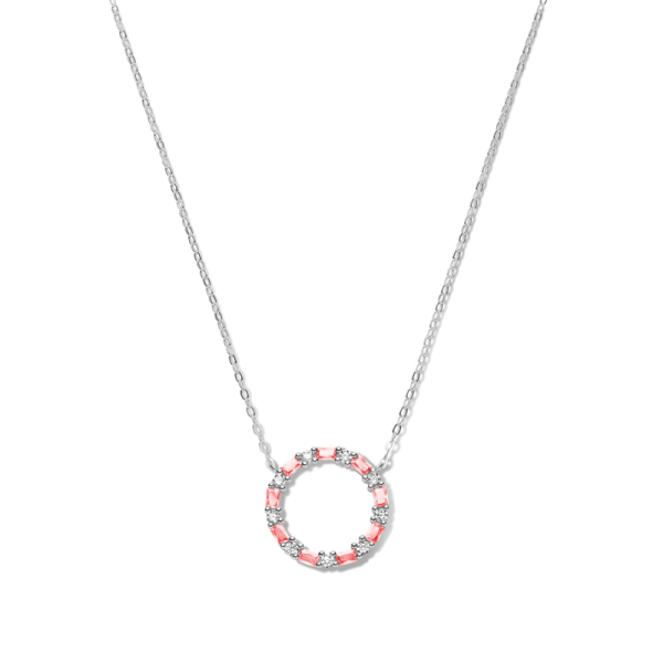 Collier Kreis Silber 925 rhodiniert - 18 Zirkonia weiß und pink - Bild 2
