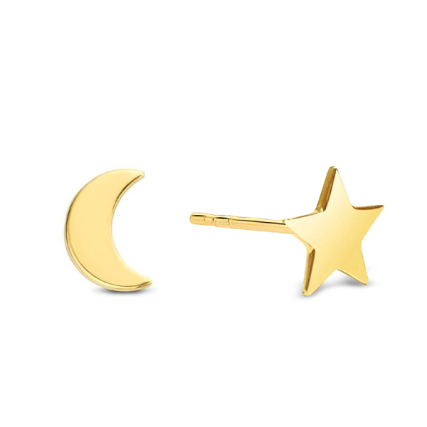 Ohrstecker Mond und Stern Gold 585 - Mond 3,7x4,9mm - Stern 4,4x4,4mm