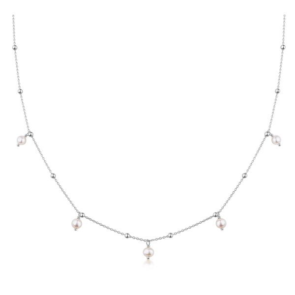 Collier Silber 925 rhodiniert - 5 Süßwasser-Zuchtperlen - 4-4,5mm - Bild 2