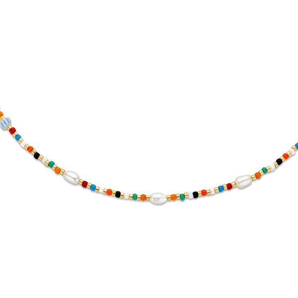 Lovebird Collier Glasbeads Farbenmix Edelstahl IPG - Süßwasser-Zuchtperle - Bild 2