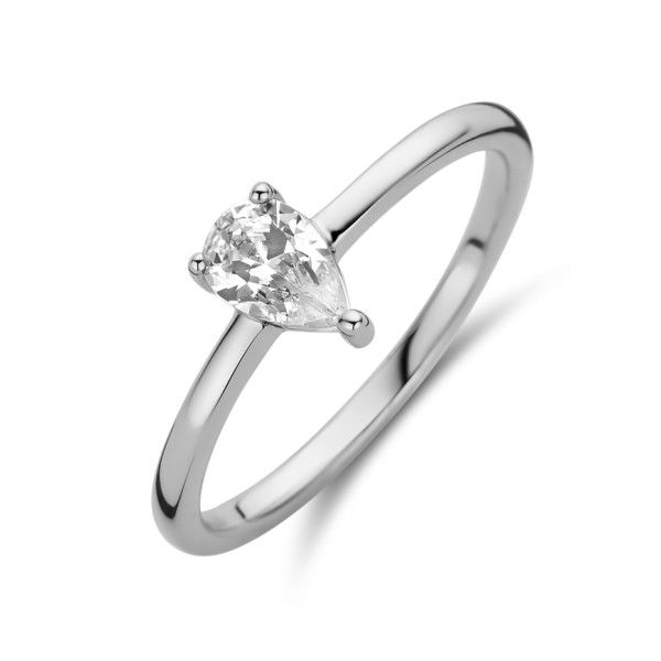 Damenring Zirkonia Tropfen Silber 925 rhodiniert - 6x4mm