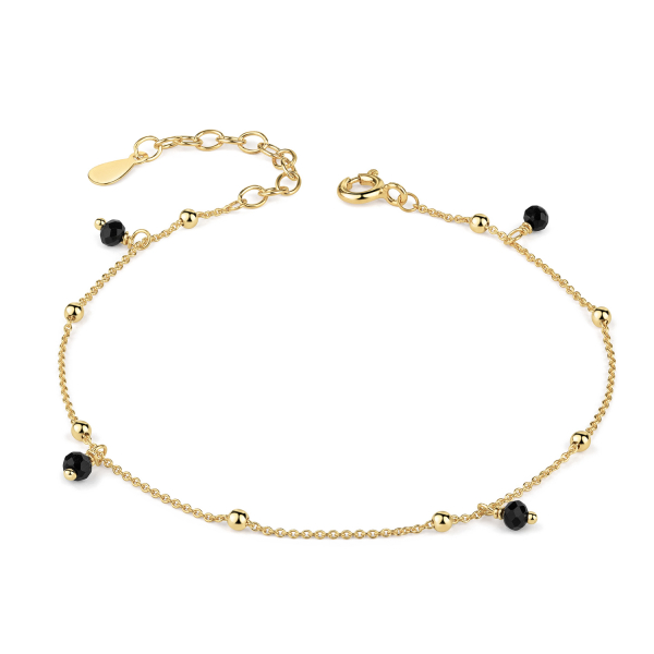Armband 4 Spinell Schwarz Silber 925 vergoldet - Kugeln 3mm