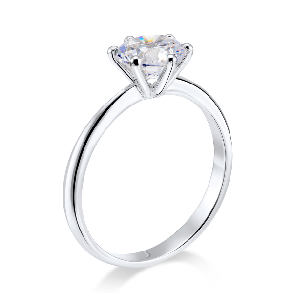 Solitär-Ring Silber 925 rhodiniert - Zirkonia 7mm - Schiene 2,3mm