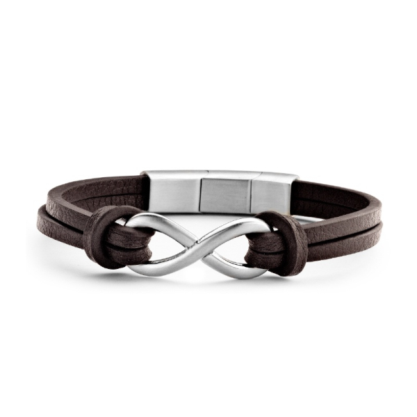Frank 1967 Armband Infinity Edelstahl - Echt Leder braun, 7,5mm breit