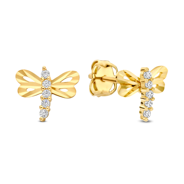 Ohrstecker Libelle Gold 585 - 10 Zirkonia - 7,0x6,1mm