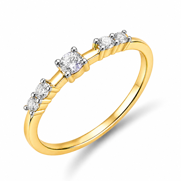 Ring Silber 925 vergoldet - 5 Zirkonia in Weiß