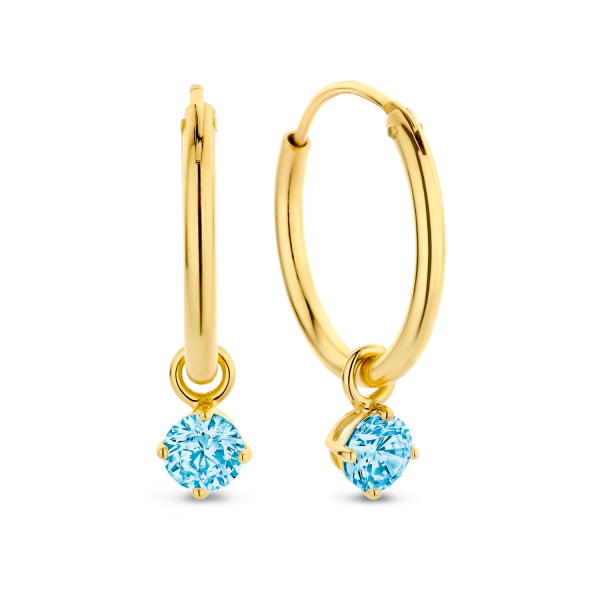 Creolen mit Zirkonia-Anhänger Hellblau Silber 925 vergoldet - Zirkonia 4mm