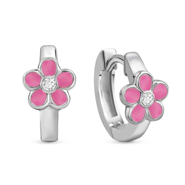 Klappcreolen mit Blume Silber 925 rhodiniert - Zirkonia und Lack