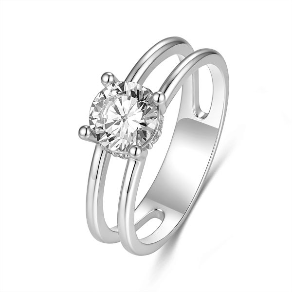 Damenring Silber 925 rhodiniert mit 9 Zirkonia - 6,5mm Hauptstein