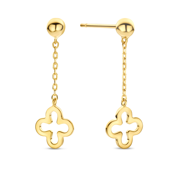 Ohrstecker mit Kette und Kleeblatt Gold 585