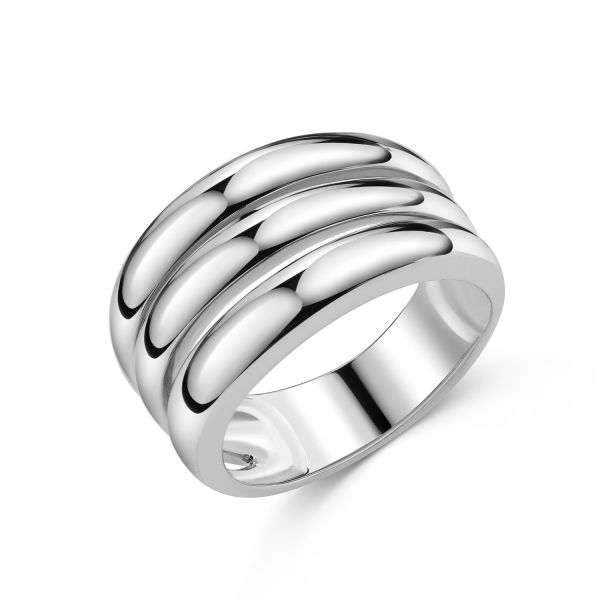 Damenring 3-reihig Silber 925 rhodiniert - Glanz - 12,5mm breit