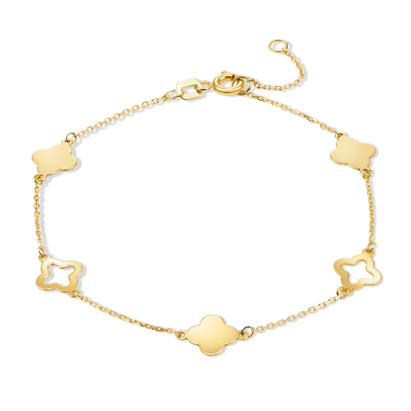 Armband Kleeblätter Gold 333 - Ankerkette mit Verlängerung