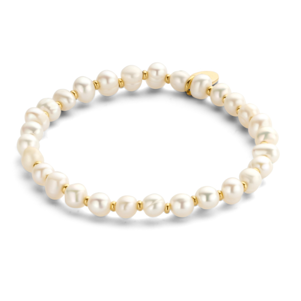 Lovebird Armband mit Süßwasser-Zuchtperlen Edelstahl - Goldfarben - Perlen 5 bis 6mm