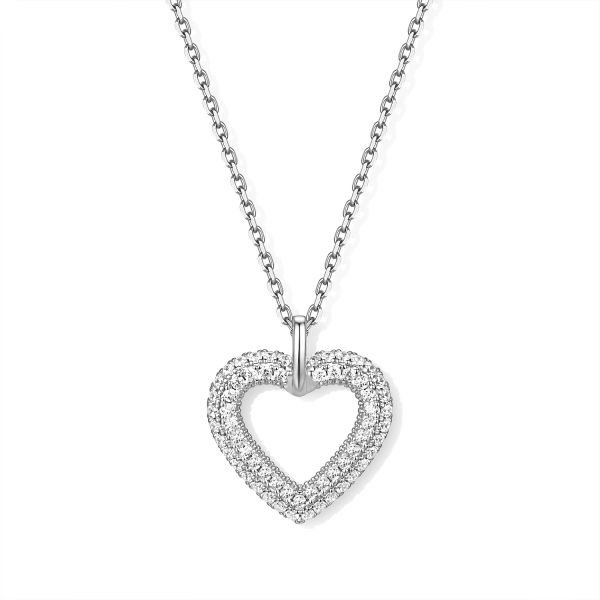 Collier Silber 925 mit Herzanhänger und Zirkonia - beidseitig besetzt - rhodiniert oder vergoldet - 45cm