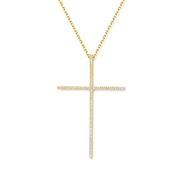 Collier Silber 925 mit Kreuzanhänger und 80 Zirkonia - vergoldet oder rhodiniert - 45cm