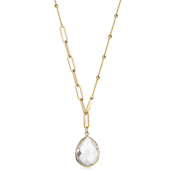 Y-Collier Silber 925 vergoldet - Weißer Quarz in Tropfenform - Bild 2
