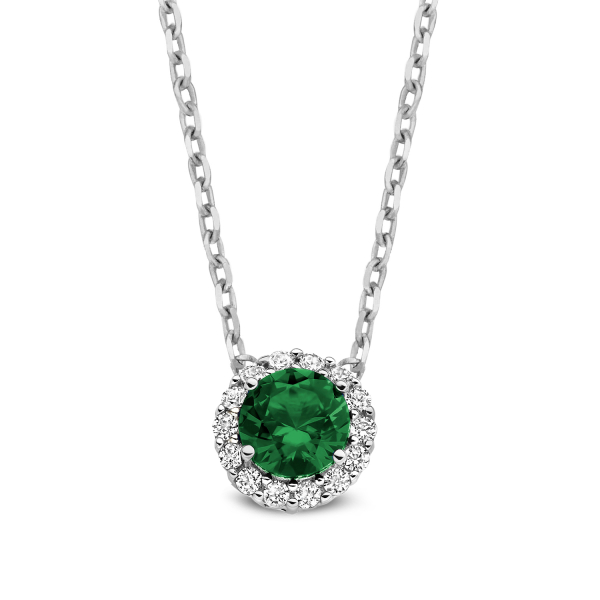 Collier Silber 925 rhodiniert - Anhänger 17 Zirkonia grün und weiß - Ø 8mm