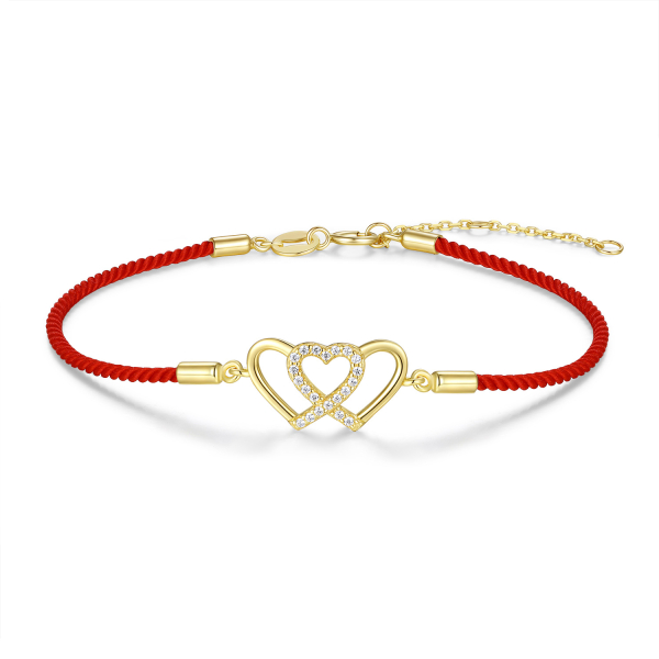 Textilarmband rot Silber 925 vergoldet - Herzen - 21 Zirkonia