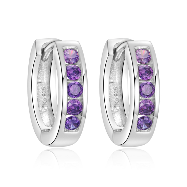 Klappcreolen Silber 925 rhodiniert - Ø 14mm - 10 Zirkonia in Amethyst