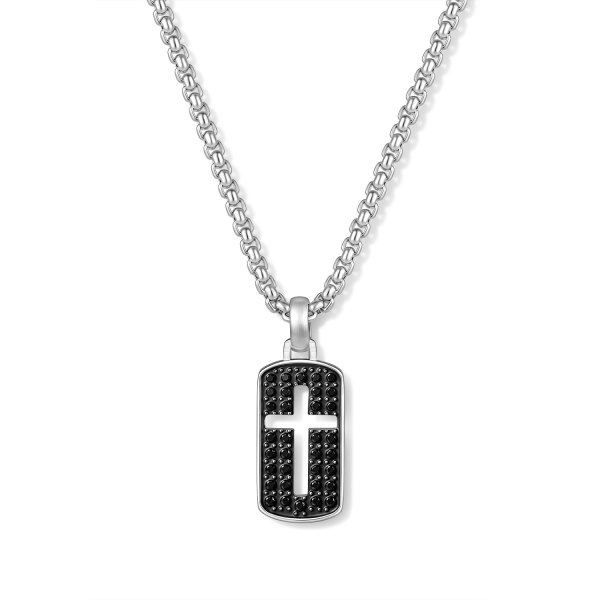Frank 1967 Halskette mit Kreuzanhänger und schwarzen Zirkonia Edelstahl IPS - 60,0cm