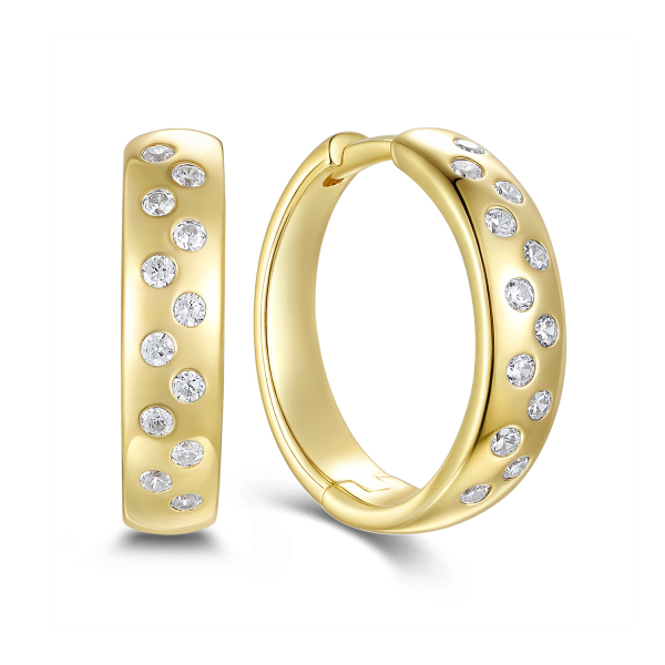 Klappcreolen Silber 925 vergoldet - Ø 15mm - 24 Zirkonia - Hochglanz