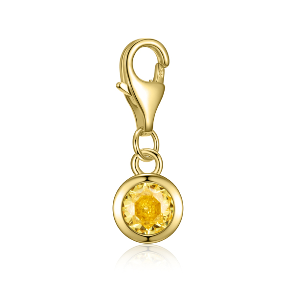 Charm Zirkonia Gelb Silber 925 vergoldet - 5mm