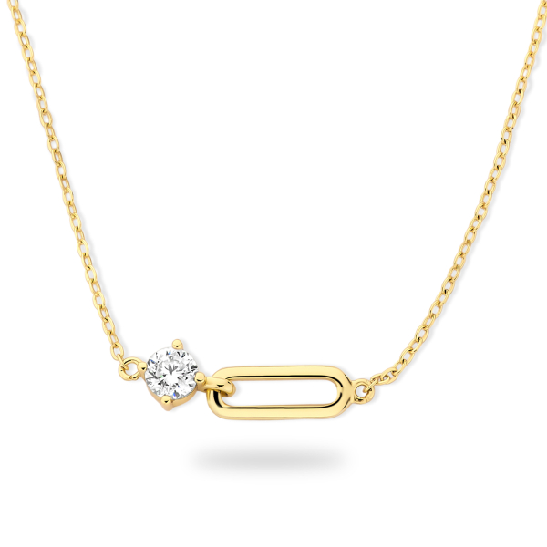Collier mit Zirkonia Silber 925 vergoldet - Zwischenteil 18mm - Ankerkette
