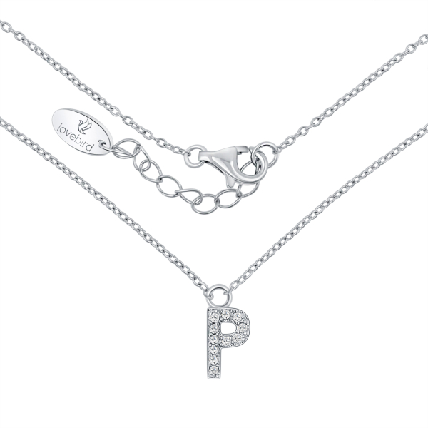 Lovebird Buchstabencollier P Silber 925 rhodiniert - 11 Zirkonia - Bild 2