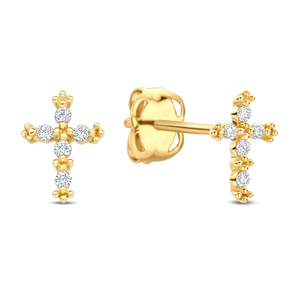 Ohrstecker Kreuz Gold 585 - 10 Zirkonia - 6,2x4,3mm