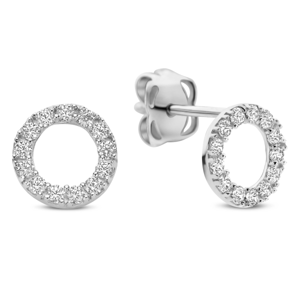 Ohrstecker Circle mit 26 Zirkonia Weißgold 585 - Ø 5,70mm