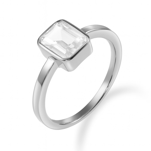 Damenring Oktagon Zirkonia Silber 925 rhodiniert - 8x6mm