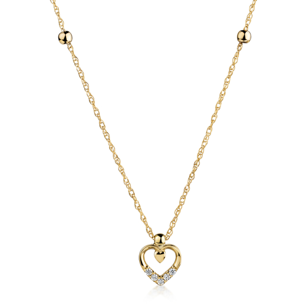 Collier 2 Kugeln und Herz-Anhänger 5 Zirkonia Gold 333 - Doppel-Ankerkette 45cm