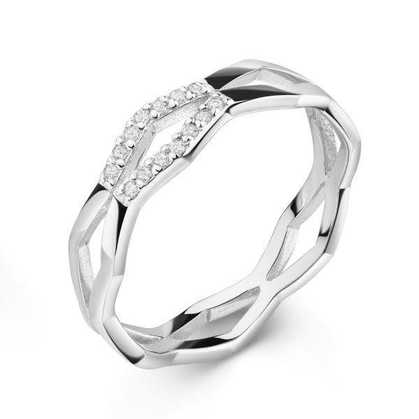 Ring Silber 925 rhodiniert - 14 Zirkonia - Hochglanz