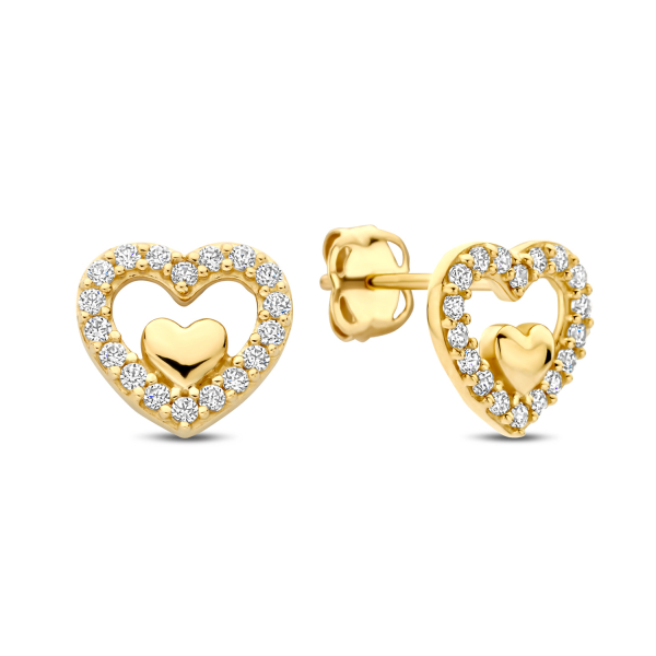 Ohrstecker Herzen Gold 585 - 36 Zirkonia - 6,9x6,5mm