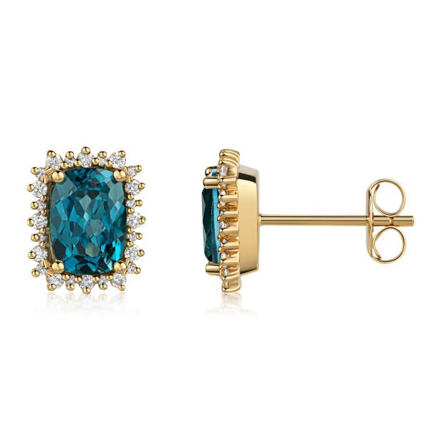 Lovebird Ohrstecker Gelbgold 585 - London Blue Topas - 48 Brillanten 0,18 ct