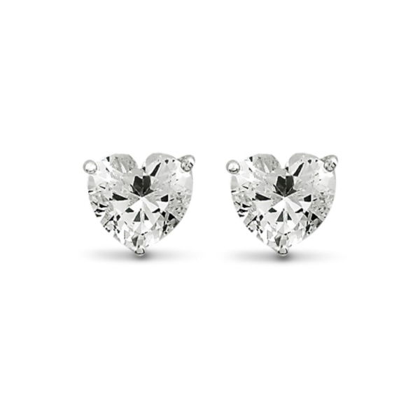 Ohrstecker Zirkonia Herzform Silber 925 rhodiniert - 6mm