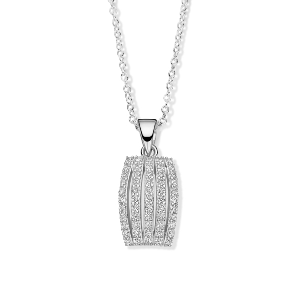 Collier Silber 925 rhodiniert - Anhänger 55 Zirkonia - 5-reihig