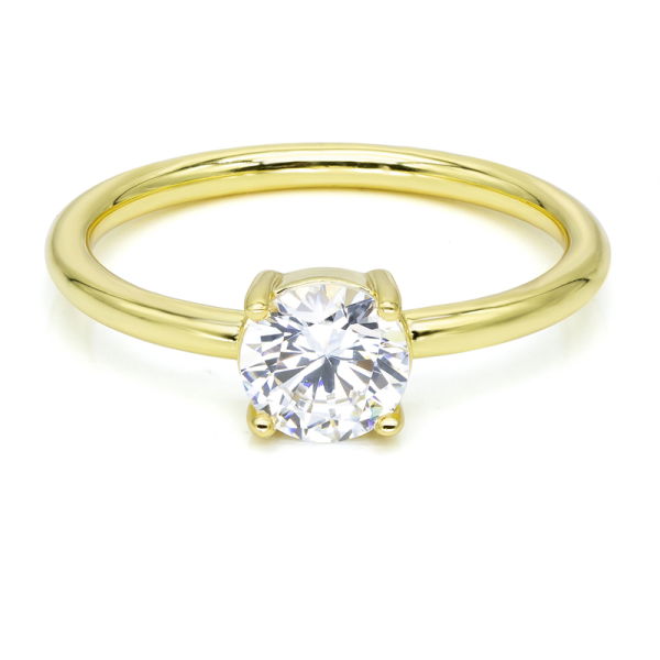 Damenring Zirkonia Rund Silber 925 vergoldet - 6mm