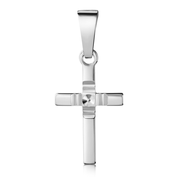 Anhänger Kreuz Silber 925 rhodiniert - Glänzend und Diamantiert - 13mm