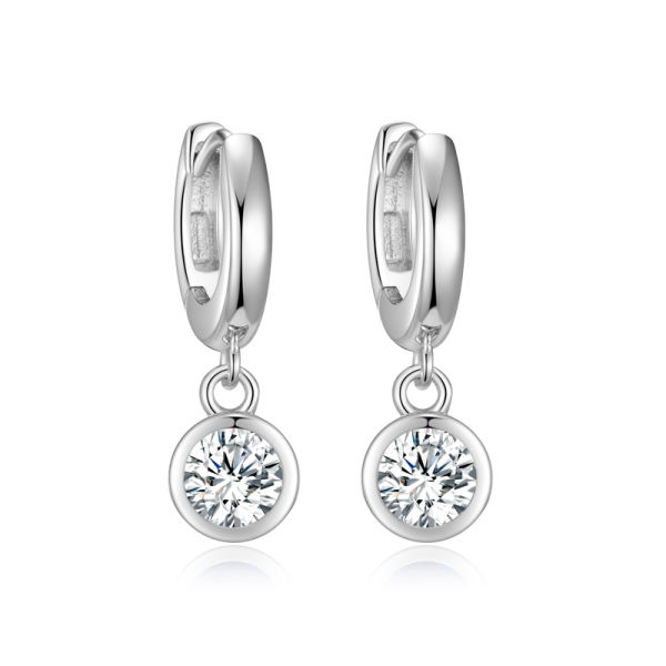 Klappcreolen mit Zirkonia Weiß Silber 925 rhodiniert - Anhänger 6,7mm