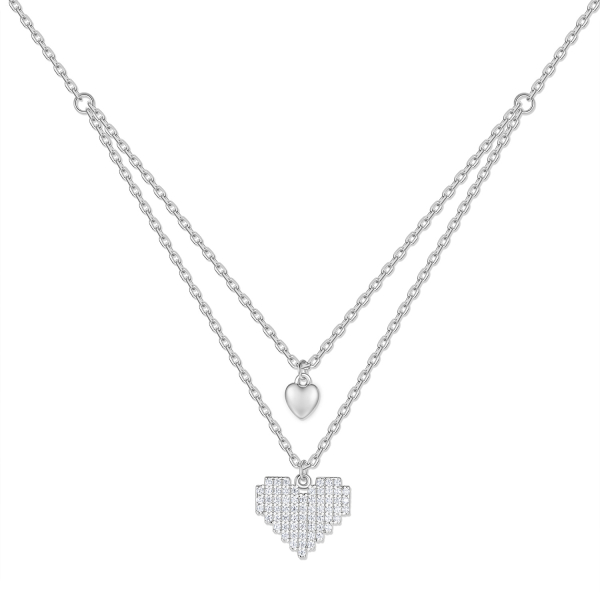 Collier mit Anhänger Herzen Silber 925 rhodiniert - 63 Zirkonia