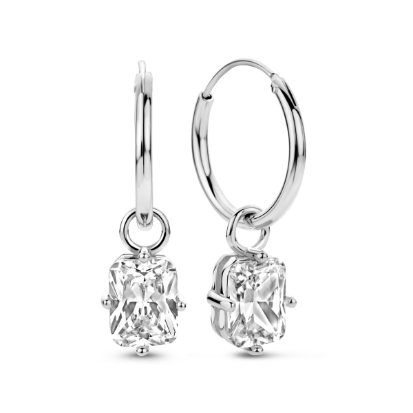 Creolen 15mm mit Zirkonia-Anhänger Silber 925 rhodiniert - Zirkonia 6x8mm