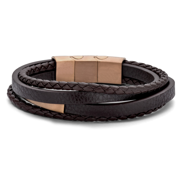Frank 1967 Armband Echtleder Braun 4-reihig Edelstahl - Platte