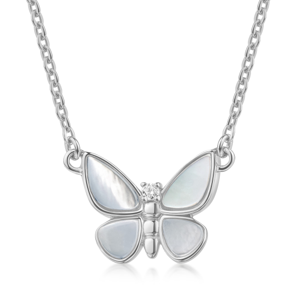Collier mit Anhänger Schmetterling Silber 925 rhodiniert - Mit Perlmutt und Zirkonia