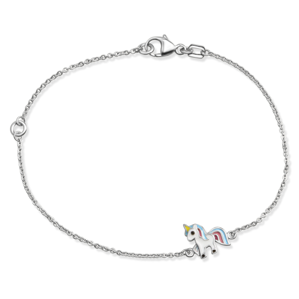 Armband Einhorn Lack Silber 925 rhodiniert - Ankerkette