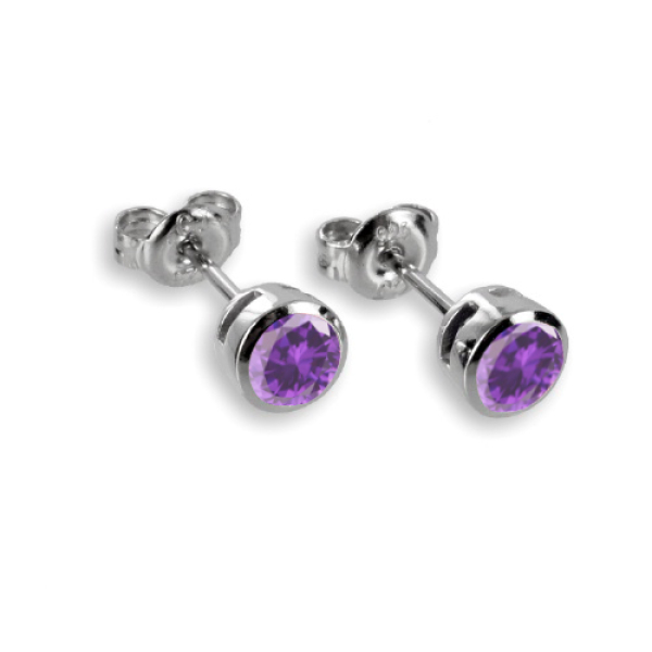 Ohrstecker Zirkonia Lila Silber 925 rhodiniert - 3,5mm