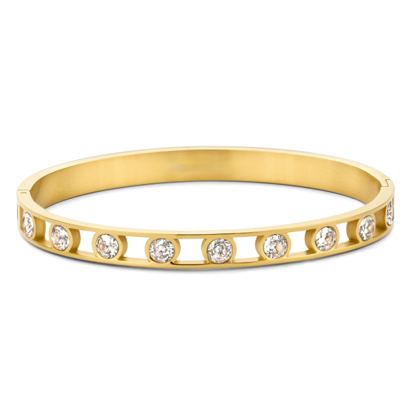 Lovebird Armreif mit 9 weißen Zirkonia Edelstahl - Goldfarbene IP-Beschichtung